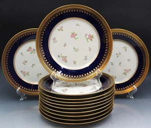 Richard Ginori Italian Porcelain 12 Dinner Plates 10" Custom Made Cobalt Floral - Picture 1 of 12