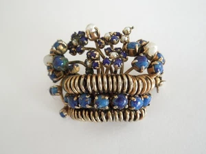 Vintage Brooch Art Pearls Glass Stones Blue Metal Gold Tone 12.0 G/3.6 X 2.8 Cm - Picture 1 of 4
