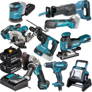 Makita Akku-Combo Set 18V DHP482 DHR243 ML003 DTM51 DJV181 DGA511 DSS501 DBO180 - Bild 1 von 10