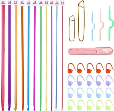 11 Tunesische Häkelnadeln – Aluminium, Lange, Maschenmarkierer, Häkelset - Bild 1 von 4