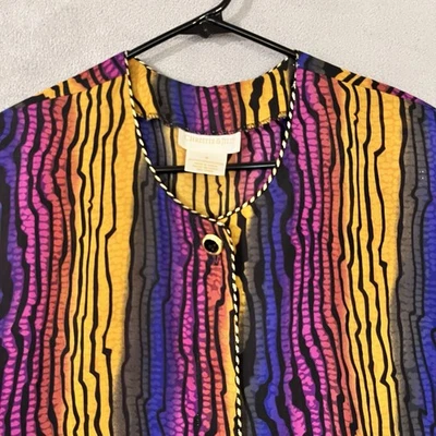 Blusa larga vintage Christie & Jill para mujer talla 18 estampado colorido salvaje Foto 1 de 4