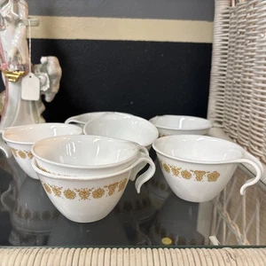 7 VINTAGE Corelle Butterfly Gold Coffee Tea Cups Hook Handle Corning Stackable - Picture 1 of 5