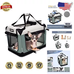 Small Soft Dog Kennel - 24" Collapsible Crate with Fleece Mat & Adjustable Strap - Picture 1 of 8