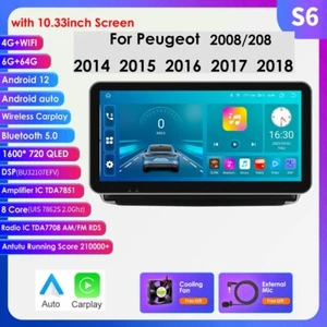Carplay Android GPS Autoradio Nav RDS Für Peugeot 2008/208 2014-2018 6+64GB SWC - Bild 1 von 24