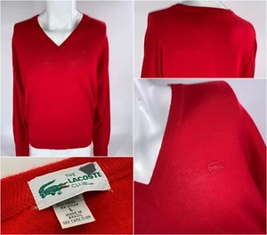 Lacoste Alligator V Neck Sweater L Men Red Acrylic Wool Md Brazil LNWOT YGI E3-1 - Picture 1 of 10