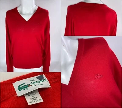 Suéter Lacoste Alligator Cuello en V L Hombres Rojo Acrílico Lana Md Brasil LNWOT YGI E3-1 Foto 1 de 4