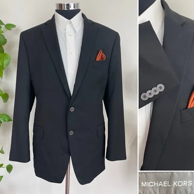 Michael Kors Mens Two-Button Black Blazer Poly Blend Sport Coat Jacket Size 44R - Image 1 of 4