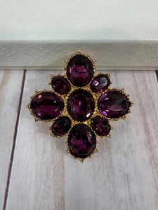 Vintage!!! ALVA Amethyst Crystal Brooch Pin In Gold - Picture 1 of 15