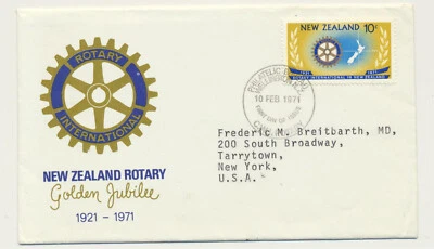 New Zealand Sc. 470 Rotary Emblem 50th Anniversary Map on 1971 FDC - Image 1 of 2