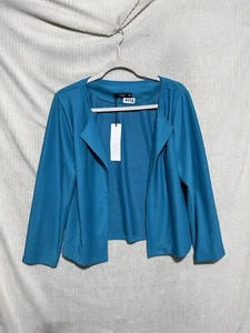 NWT Lily by Firmiana Blue Open Draped Blazer Cardigan 3/4 Sleeves Size large - Picture 1 of 8