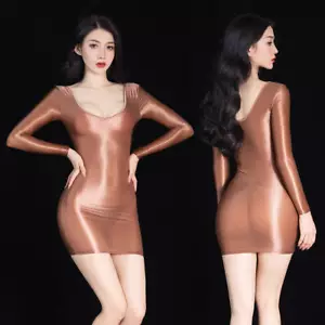 Women's Wet Look Sheer Glossy Bodycon Mini Dress Shiny Cocktail Party Club Dress - Picture 1 of 31