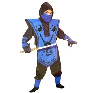 Fun World Complete Blue Ninja Costume Hooded Tunic Pants Mask Wrist Ankle Guards - Picture 1 of 10