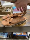 Hush Puppies Womens Sandals Tan Ladies Wedge Leather Buckled Padded Size 8