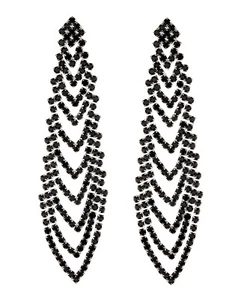 Black Clip On Earrings long chandelier drop earring with crystals - Calla B - Picture 1 of 3