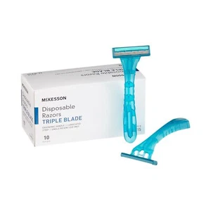 McKesson Personal Razor with Lubricating Strip Triple Blade Turquoise 10 per Box - Picture 1 of 9