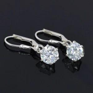 Pendientes colgantes solitarios de diamantes blancos de 4 quilates, gran brillo y brillo - Imagen 1 de 7