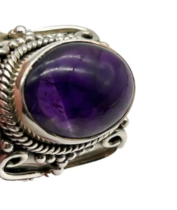 Vintage Natural Amethyst Sterling Silver 925 Boho Tribal Wide Band Ring Size 6.5 - Picture 1 of 11
