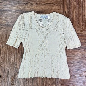 Vintage St. John Cream Knit Sweater Blouse Top Cotton Sz 10 - Picture 1 of 8