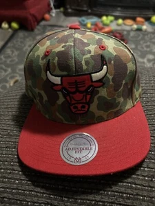 Chicago Bulls Mitchell & Ness Camo Red Brim Hat Leather Strap Camouflage Cap NEW - Picture 1 of 3
