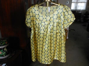 XHILARATION FLOWY BLOUSE SHIRT, SIZE XL, CAP SLEEVE, BLACK,  YELLOW POLKA DOTS - Picture 1 of 6
