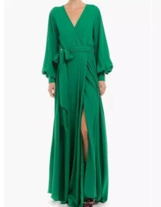 NEW Meghan Los Angeles Lilypad Wrap Maxi Tie Dress Kelly Green Slit Skirt XXL - Picture 1 of 12