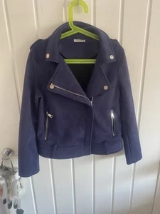 Girls Matalan Faux Suede Biker Jacket Navy Age 9 - Picture 1 of 4