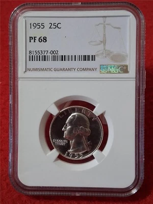 1955 PROOF WASHINGTON SILVER QUARTER   NGC PF 68    NO SPOTS              #T6194 - Image 1 of 2