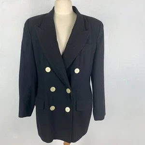1990 Oleg Cassini Black Double Breasted Blazer 16 Long Summer Excellent Career - Picture 1 of 9