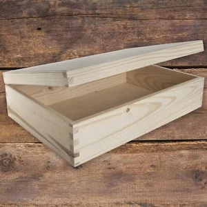 Rectangular A4 Wooden Box with Lid | 35 x 25 x 10 cm | Plain Decorative Pine - Picture 1 of 8