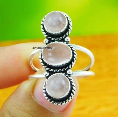 Rose Quartz Gemstone ring 925 sterling silver handmade Gift US size 5 to 10 - Image 1 of 4