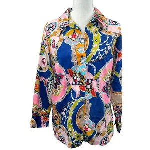 Sears Vintage Women's Floral Button Down Shirt Size M Medium Colorful Mod Retro - Picture 1 of 11