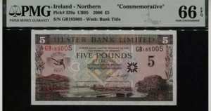 Scarce Genuine 2006 Northern Ireland 5 Pounds George Best Banknote PMG66 Gem UNC - Picture 1 of 2