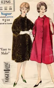 Patrón de abrigo Vogue Misses de los años 50 4286 talla 16 sin cortar - Imagen 1 de 2