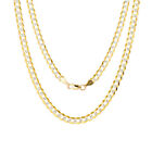 10K Yellow Gold 5Mm Solid White Pave Diamond Cut Curb Cuban Chain Necklace 18"