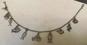 Ciondolo Pendente Multi Pesce Chiusura Aragosta Cavigliera Divertente 10” Tono Argento - Foto 1 di 5
