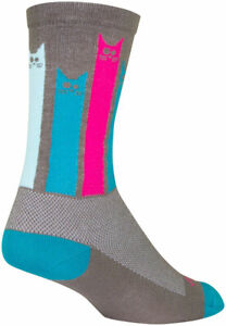 SockGuy Crew Felines Socks - 6 inch, Gray/Pink/Teal, Small/Medium
