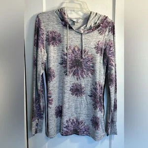 Christopher and Banks Med Hoodie Sweatshirt Gray w/Purple Flowers Long Slve - Picture 1 of 9