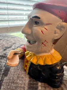 Vintage Cast Iron Mechanical Clown Coin Bank - Picture 1 of 5