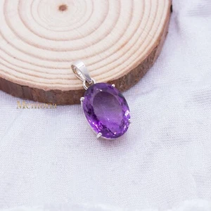 925 Sterling Silver Oval Shape Natural Amethyst Gemstone Pendant Jewelry - Picture 1 of 7