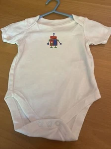 baby boys clothes 6-9 months F&F White Cotton Short Sleeved Robot Vest Top - Picture 1 of 3