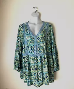 Avenue Women's Turquoise Green Lace Trim Tunic Top Size 20 NWT - Picture 1 of 8