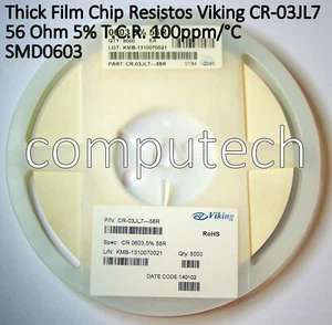 50 pezzi Resistenze 56 Ohm 5% SMD0603 Viking RC-03JL7 SMD Code 560, 56R - Imagen 1 de 3