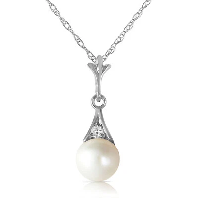 2.03 CTW 14K Solid White gold fine Necklace 16-24" Diamond pearl - Изображение 1 из 4
