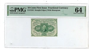 Fr. 1242, PMG 64 US Fractional Currency, First Issue, 10c Washington - Picture 1 of 2