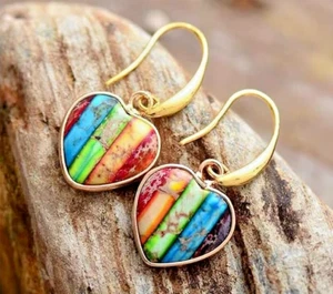 Limited Edition PRIDE 7 Chakras Galaxy Sea Sediment Jasper Earrings Healing Gift - Picture 1 of 5