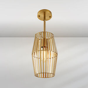 14"-50" Adjustable Gold Pendant Light Fixture Indoor Metal Pendant Lamp w/ Cage 