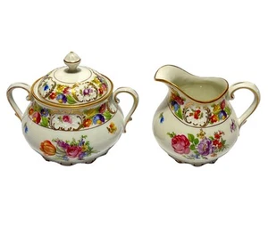 Schumann Empress Dresden Flowers 4 3/4" Sugar Bowl & 4" Creamer Gold Rim - Picture 1 of 6