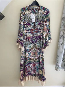 New Zara Floral Ruffle Multi Colour Midi Dress Tie Neck Size M 12 £79.99 - Picture 1 of 22