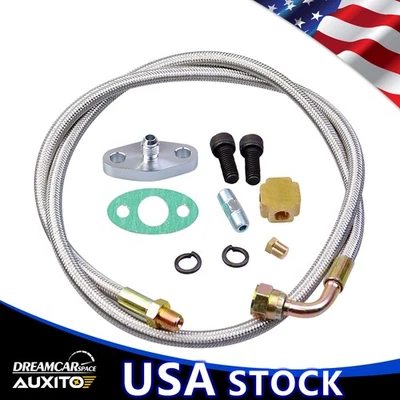 Kit de línea de aceite de alimentación turbo T3 4 T61 T70 60 45299 PNT 90 grados 41" pulgadas aleación de aluminio Foto 1 de 4