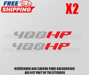 400 HP / HORSEPOWER VINYL DECAL STICKER 2 COLOR STICKERS STYLE B SILVER/RED - Picture 1 of 2